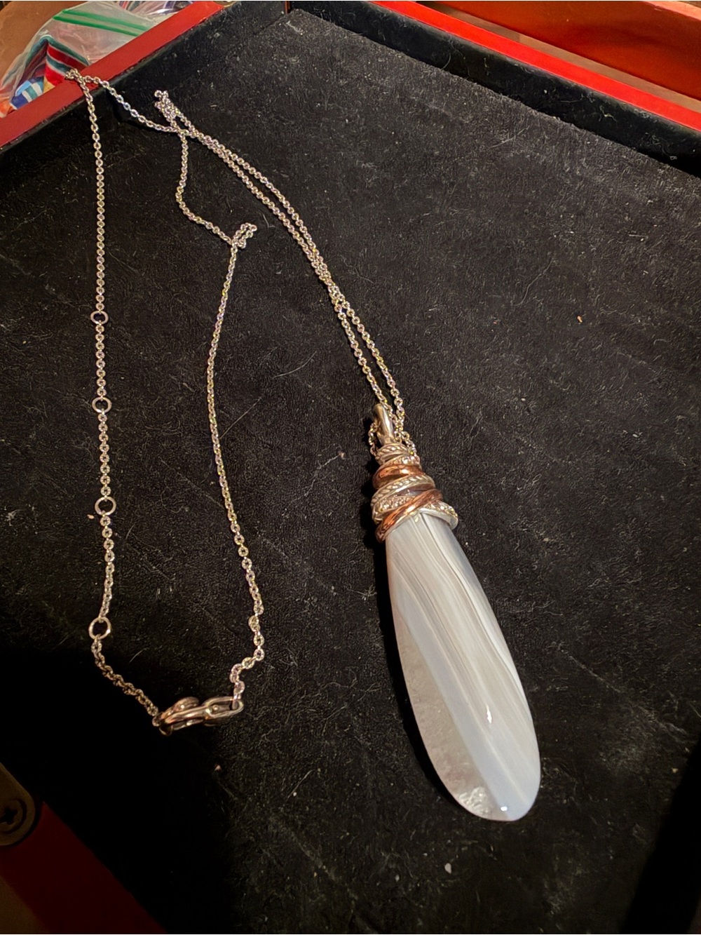 Brighton Silver-Tone White Agate Teardrop Pendant Necklace